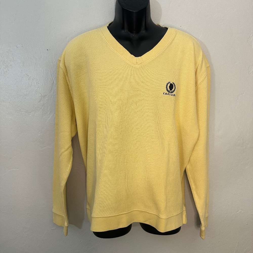 Caesars V Neck Embroidered Sweater XL Gently worn 100% cotton ribbed fabric